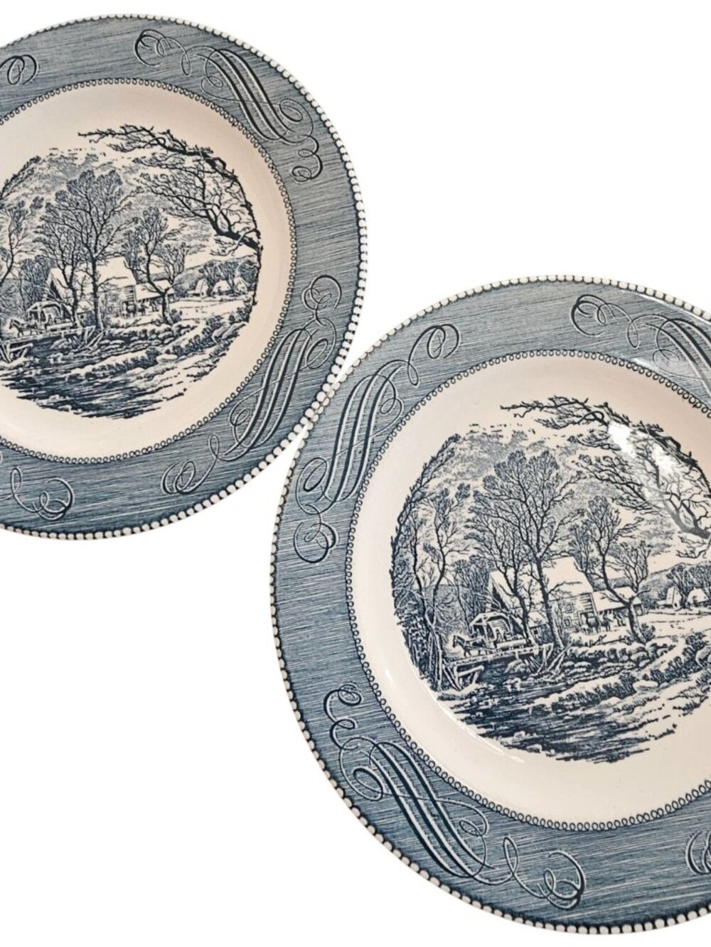 2 Royal Old Grist Mill Blue Dinner Plate 10" countryside Currier Ives Ironstone - Picture 2 of 9